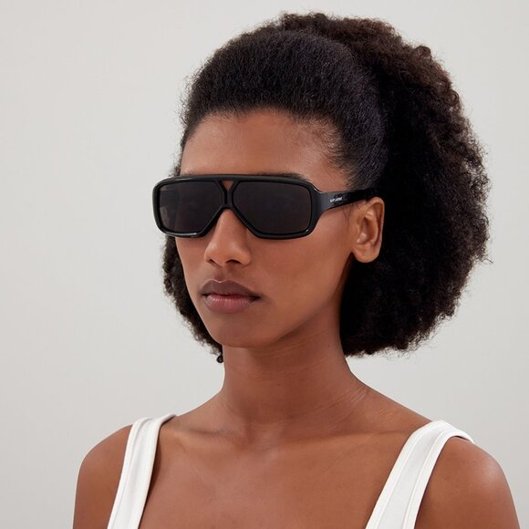 NEW SL569Y 001 SAINT LAURENT SUNGLASSES WOMEN BLACK AVIATOR EYEWEAR - Picture 4 of 5